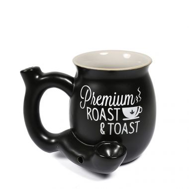 Ceramic Pipe Coffee Mug - Black 'Premium Roast & Toast'